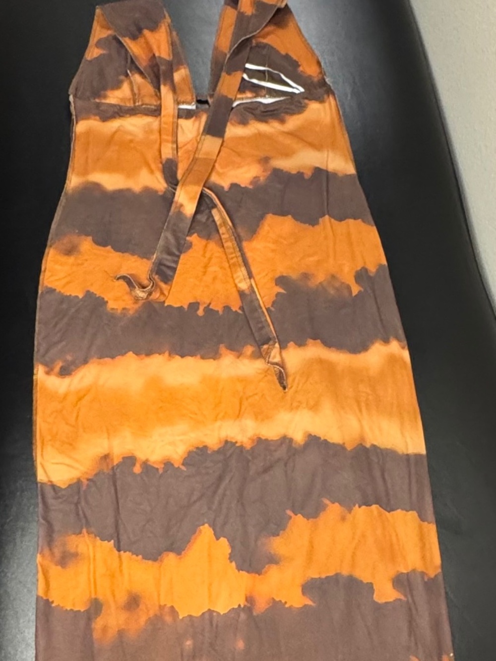 Women's Halter Maxi Dress Tie-Dye Brown Orange Backless Stretch Sleeveless Bodyc
